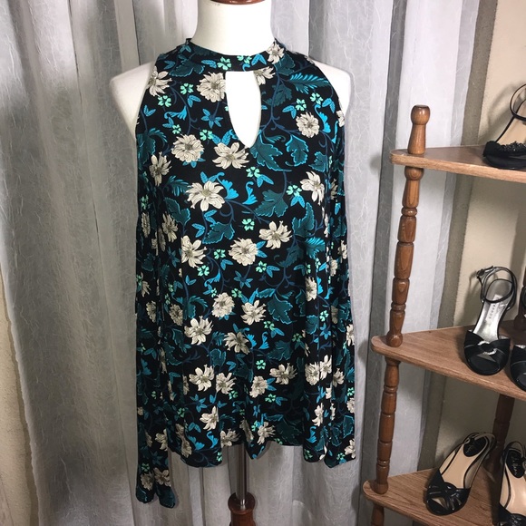 Romeo Juliet Couture Cold Shoulder Shirt Top Blouse Small Floral Long Sleeve New - Picture 2 of 7